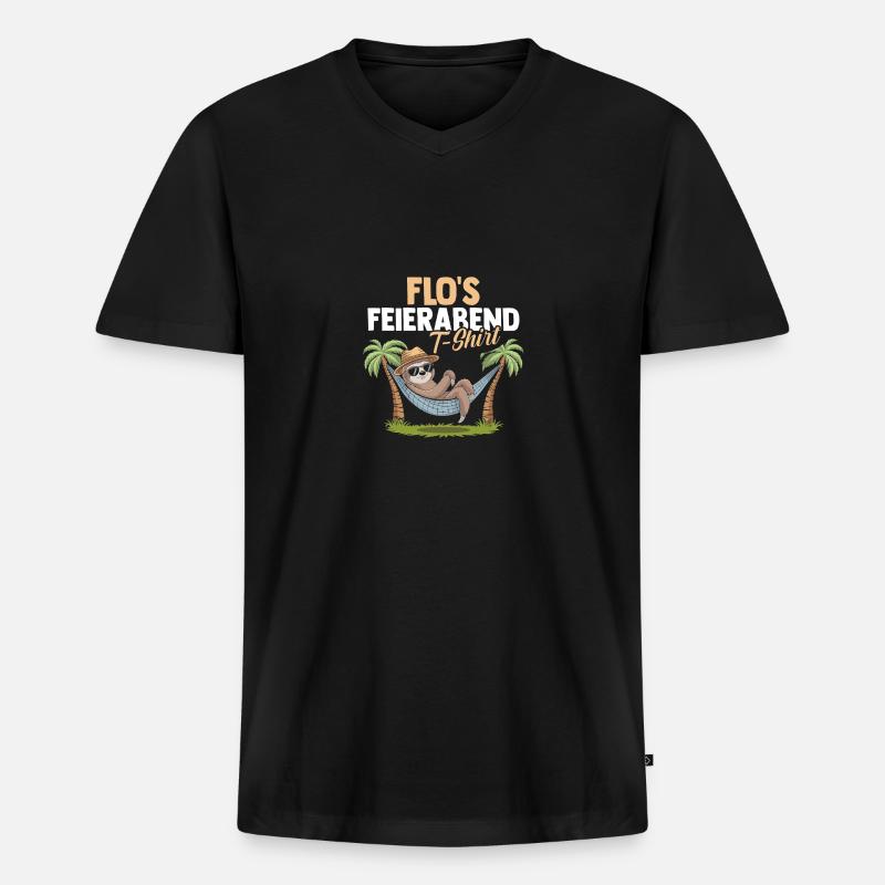 Faultier Florian - Männer Premium Bio T-Shirt mit V-Ausschnitt - Schwarz