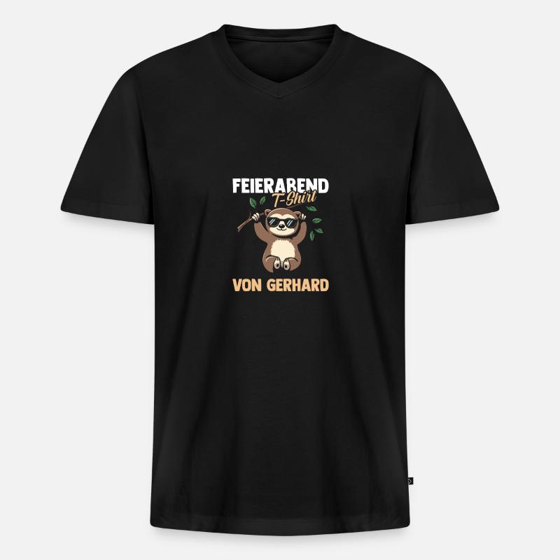 Faultier Gerhard - Männer Premium Bio T-Shirt mit V-Ausschnitt - Schwarz