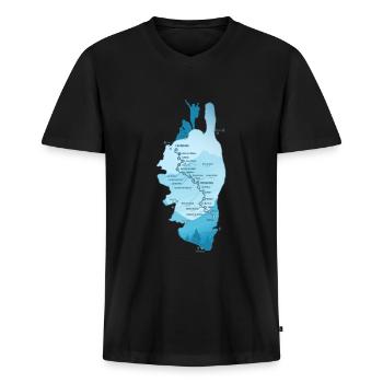Randonnée Corse GR 20 carte GR20 corse rando gr20 - T-shirt encolure en V Premium bio Homme - noir - Devant - Nico (187cm)