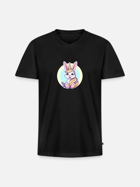Einhornosterhase - Männer Premium Bio T-Shirt mit V-Ausschnitt - Schwarz