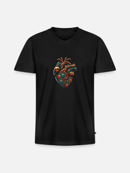 Buntes dekoratives Herz - Männer Premium Bio T-Shirt mit V-Ausschnitt - Schwarz