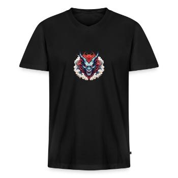 Dämonen-Oni - Männer Premium Bio T-Shirt mit V-Ausschnitt - Schwarz - Vorne - Nico (187cm)
