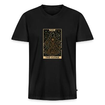 Sewing Tarot Card – The Cloak - Men's Premium Organic T-shirt with V-neck - black - Front - Nico (187cm)