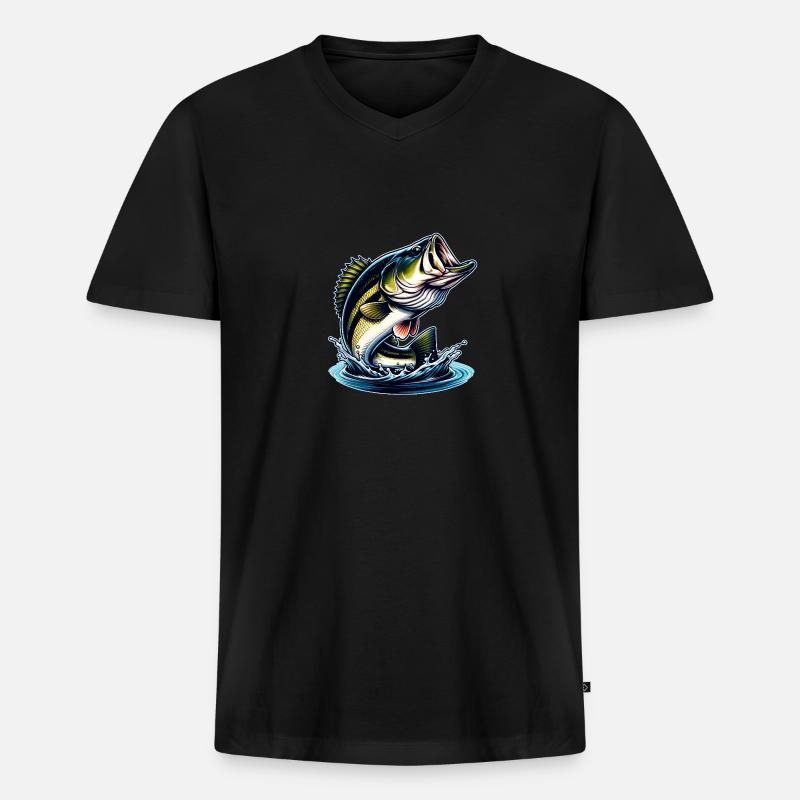 Springender Barsch - Männer Premium Bio T-Shirt mit V-Ausschnitt - Schwarz