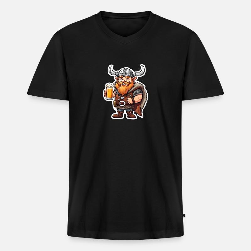 Fröhlicher Wikinger mit Bier - Männer Premium Bio T-Shirt mit V-Ausschnitt - Schwarz
