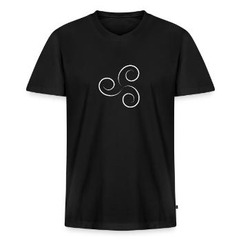Schnörkeltriskele weiss - Männer Premium Bio T-Shirt mit V-Ausschnitt - Schwarz - Vorne - Nico (187cm)