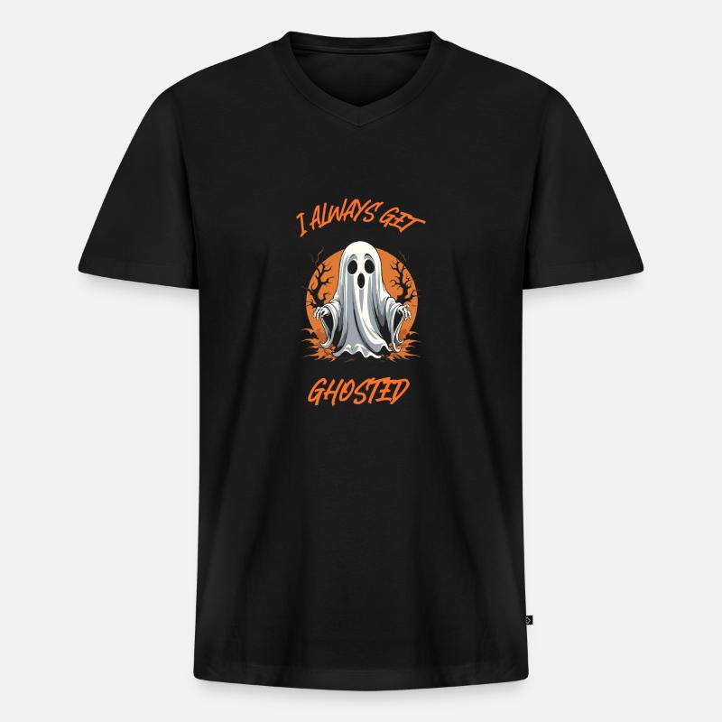 Ich werde immer geghostet - Männer Premium Bio T-Shirt mit V-Ausschnitt - Schwarz