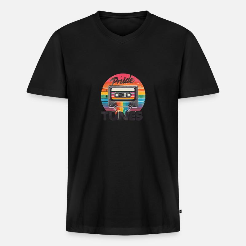 Pride Tunes Retro Cassette Design - Männer Premium Bio T-Shirt mit V-Ausschnitt - Schwarz
