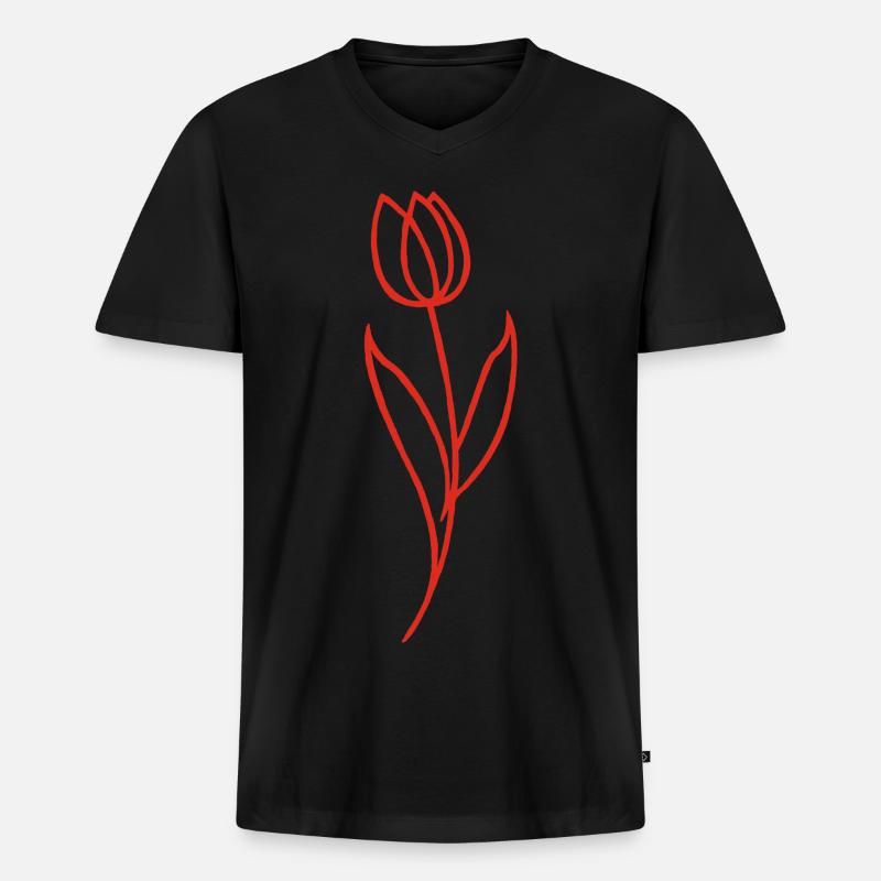 Skizze einer roten Blume - Männer Premium Bio T-Shirt mit V-Ausschnitt - Schwarz