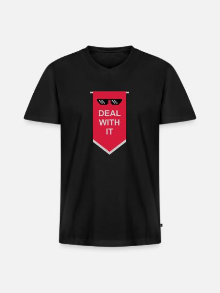 Flag Traitez-le - T-shirt encolure en V Premium bio Homme - noir