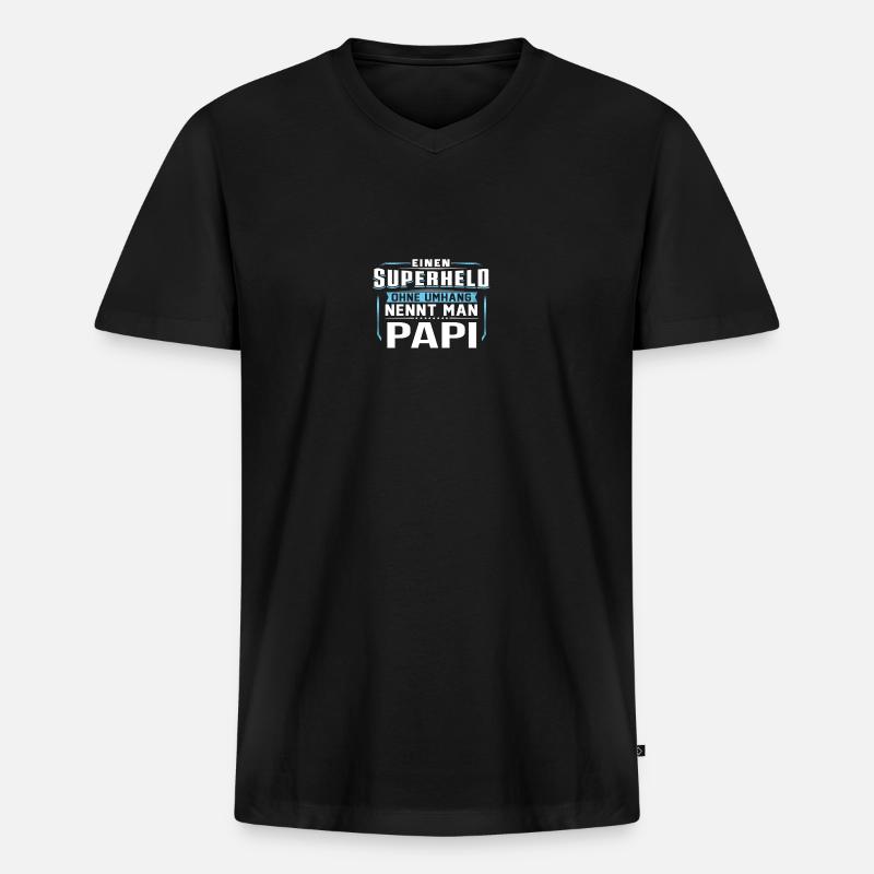 PAPI Superheld - Männer Premium Bio T-Shirt mit V-Ausschnitt - Schwarz