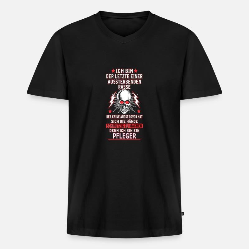 PFLEGER - Männer Premium Bio T-Shirt mit V-Ausschnitt - Schwarz