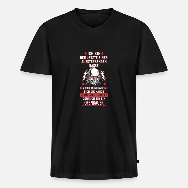 OFENBAUER - Männer Premium Bio T-Shirt mit V-Ausschnitt - Schwarz