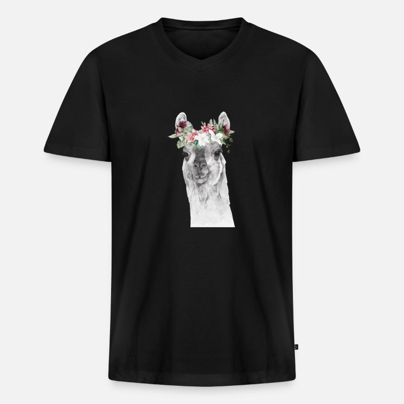 Llama - Männer Premium Bio T-Shirt mit V-Ausschnitt - Schwarz