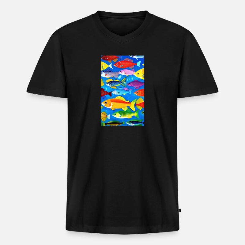 Fish | Pattern | Fish Patterns | Angler - Men's Premium Organic T-shirt with V-neck - black
