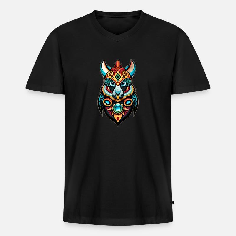 Buntes Eulentotem - Männer Premium Bio T-Shirt mit V-Ausschnitt - Schwarz
