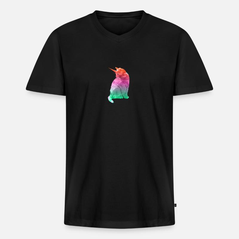 Einhorn Katze Geschenk - Männer Premium Bio T-Shirt mit V-Ausschnitt - Schwarz