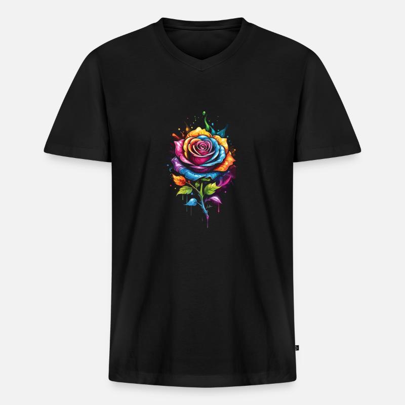 Blume - Regenbogen Rosa - Männer Premium Bio T-Shirt mit V-Ausschnitt - Schwarz