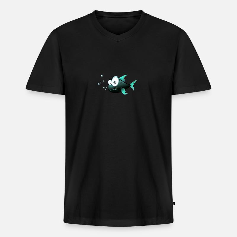 Fisch - Männer Premium Bio T-Shirt mit V-Ausschnitt - Schwarz