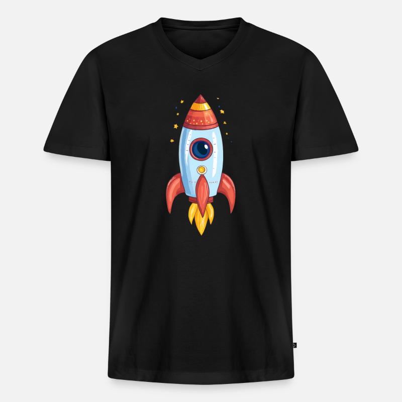 Rakete - Männer Premium Bio T-Shirt mit V-Ausschnitt - Schwarz