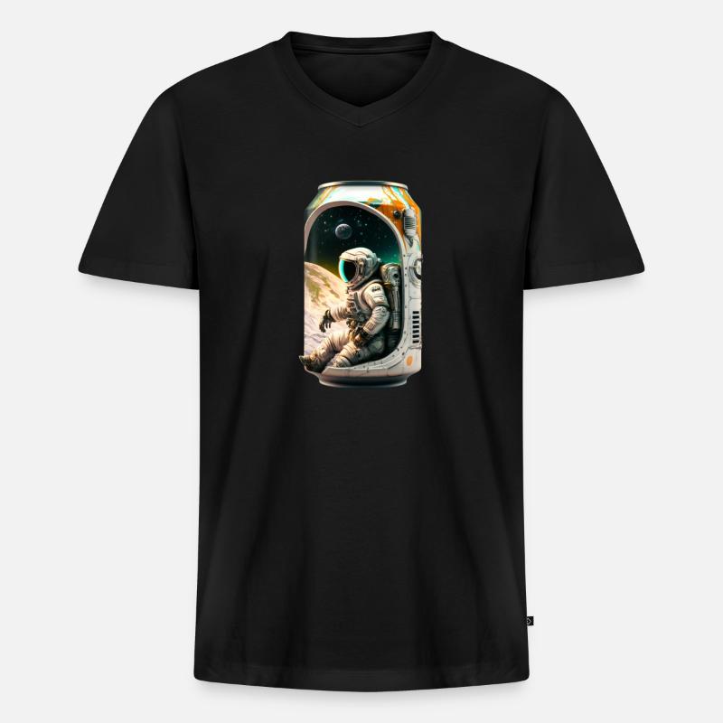 Coole Bierdose mit Astronaut - Männer Premium Bio T-Shirt mit V-Ausschnitt - Schwarz