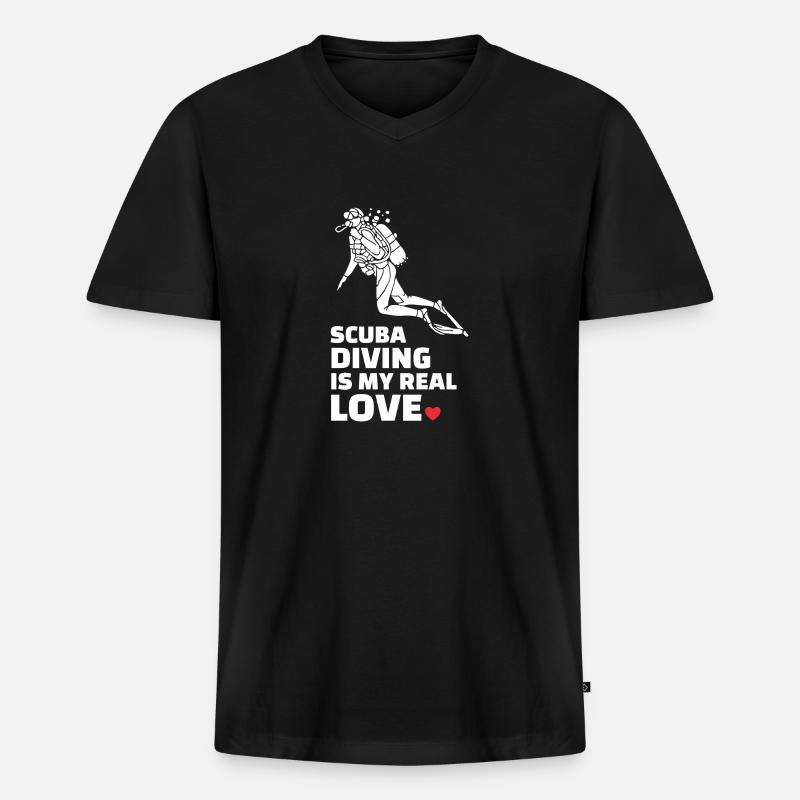 Ich Liebe Tauchen - Männer Premium Bio T-Shirt mit V-Ausschnitt - Schwarz