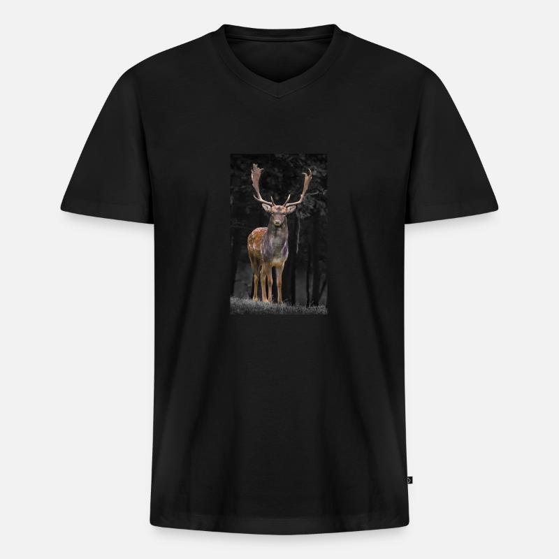 Hirsch - Männer Premium Bio T-Shirt mit V-Ausschnitt - Schwarz