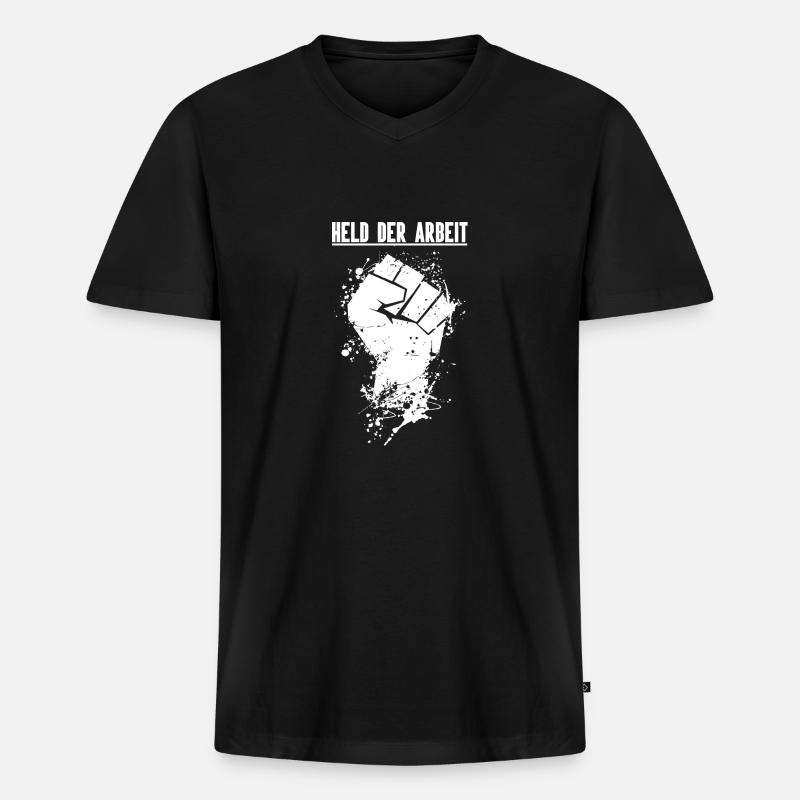 Held der Arbeit Faust Weiß - Männer Premium Bio T-Shirt mit V-Ausschnitt - Schwarz