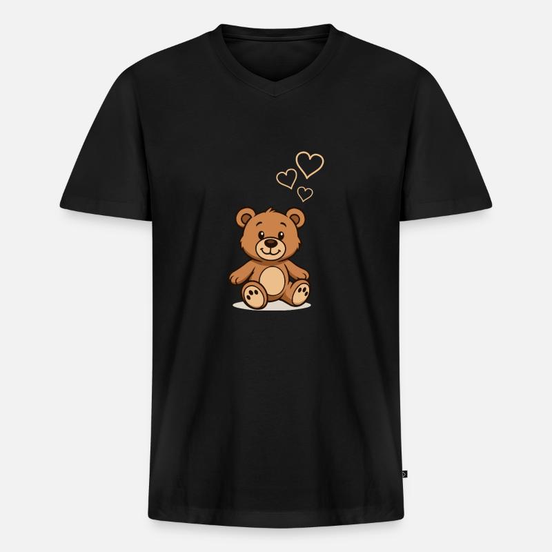 teddybaer comic love - Männer Premium Bio T-Shirt mit V-Ausschnitt - Schwarz