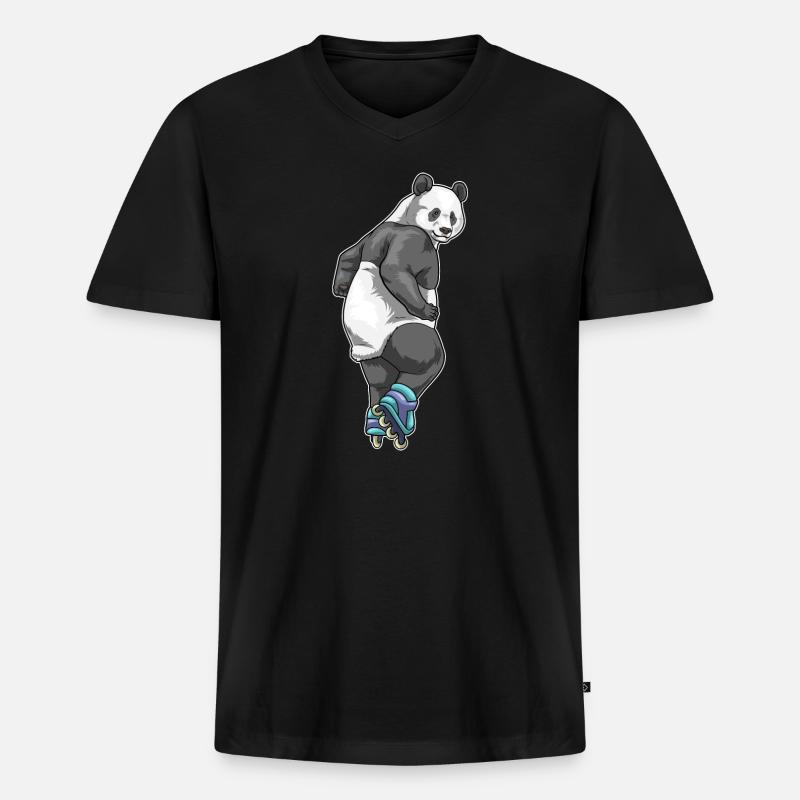 Panda Inline skating Rollschuhe - Männer Premium Bio T-Shirt mit V-Ausschnitt - Schwarz