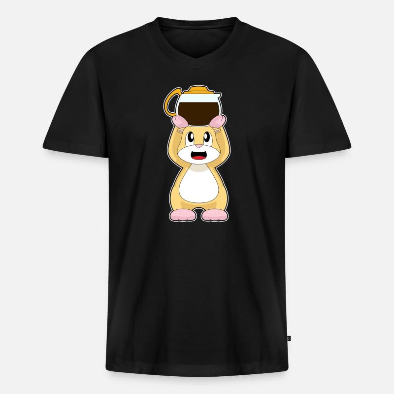 Hamster Kaffee Kaffeekanne - Männer Premium Bio T-Shirt mit V-Ausschnitt - Schwarz