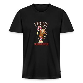 Frohe Weihnachten Rentier Lustig - Männer Premium Bio T-Shirt mit V-Ausschnitt - Schwarz - Vorne - Nico (187cm)