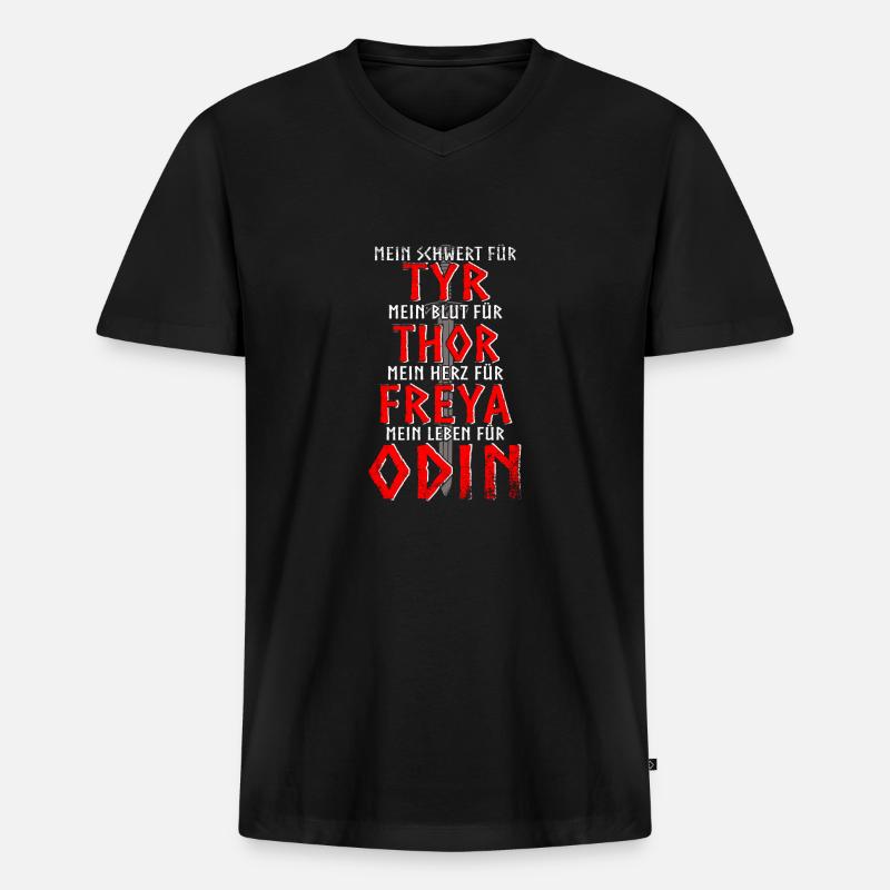 Wikinger - Odin - Männer Premium Bio T-Shirt mit V-Ausschnitt - Schwarz
