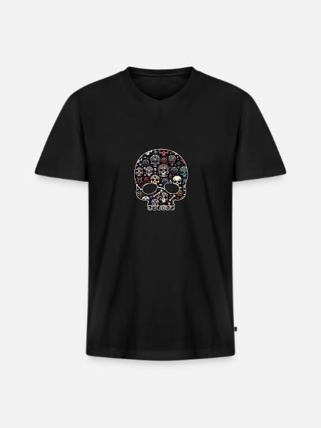 Buntes dekoratives Skullmuster - Männer Premium Bio T-Shirt mit V-Ausschnitt - Schwarz