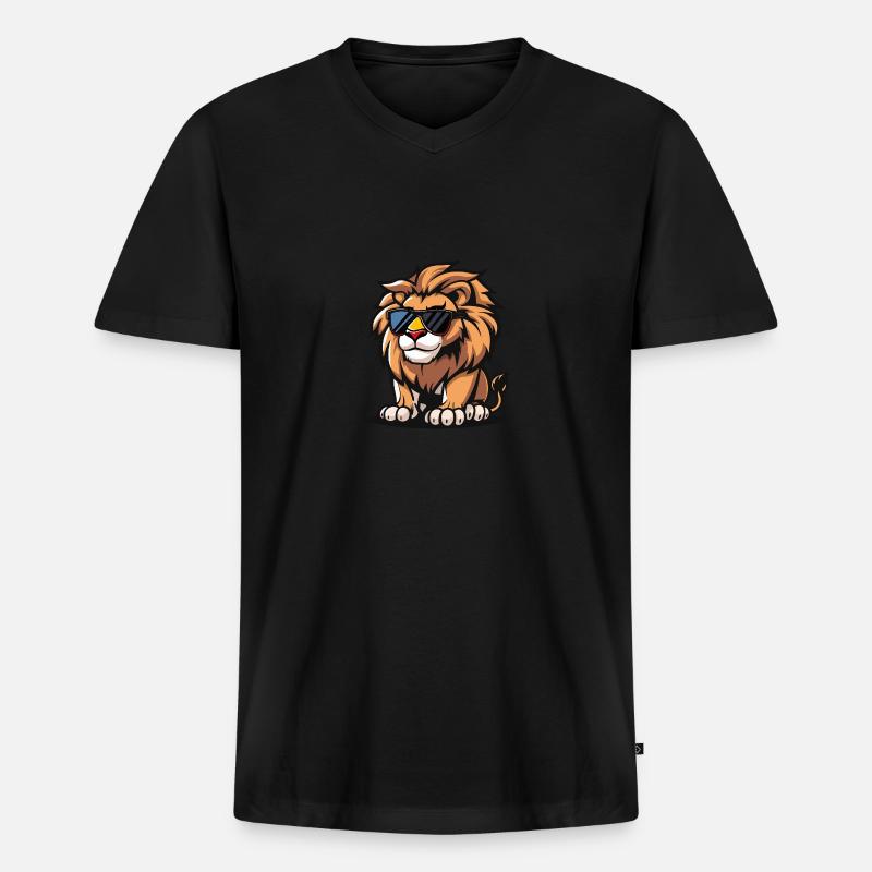 Löwe Cool Tier - Männer Premium Bio T-Shirt mit V-Ausschnitt - Schwarz
