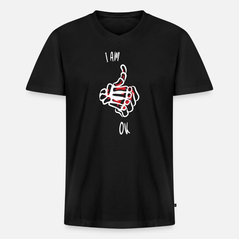 Ich bin Ok - Männer Premium Bio T-Shirt mit V-Ausschnitt - Schwarz