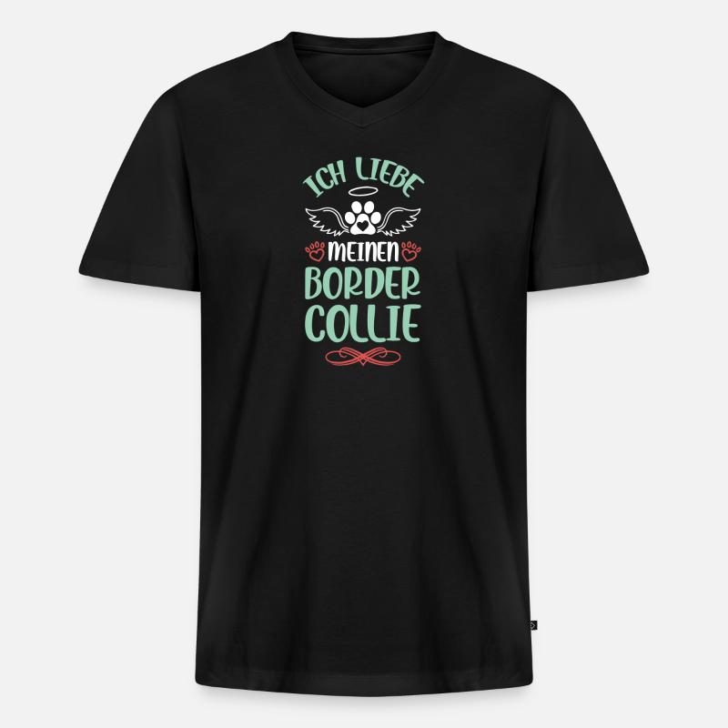 Ich liebe Border Collie - Männer Premium Bio T-Shirt mit V-Ausschnitt - Schwarz