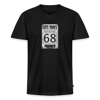 City Town Mulhouse - T-shirt encolure en V Premium bio Homme - noir - Devant - Nico (187cm)