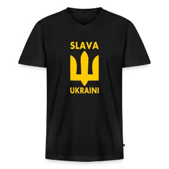 Slava ukraini - Männer Premium Bio T-Shirt mit V-Ausschnitt - Schwarz - Vorne - Nico (187cm)