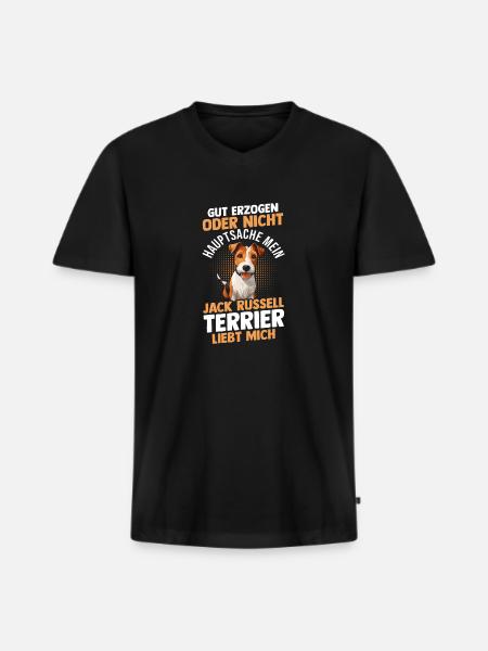 Hund Jacke Russell - Männer Premium Bio T-Shirt mit V-Ausschnitt - Schwarz