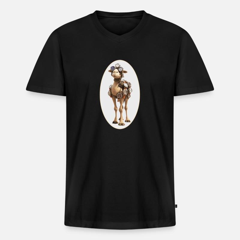 Kamel Zeit - Männer Premium Bio T-Shirt mit V-Ausschnitt - Schwarz