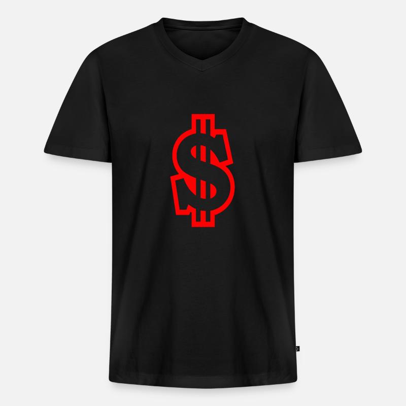 dollar - Männer Premium Bio T-Shirt mit V-Ausschnitt - Schwarz
