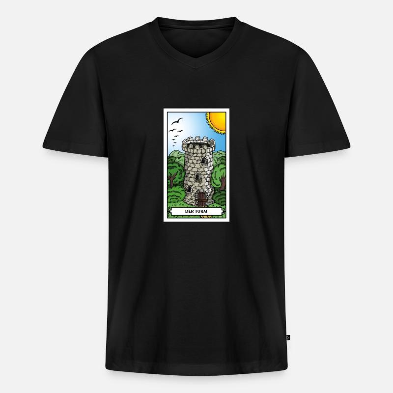 DerTurm - Männer Premium Bio T-Shirt mit V-Ausschnitt - Schwarz