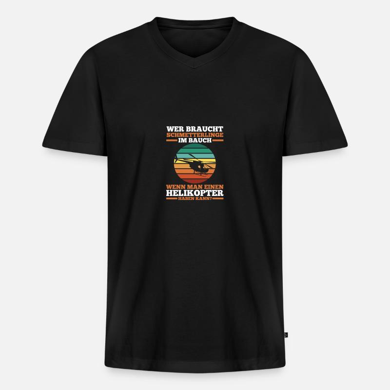 Pilot Hubschrauber Helikopter - Männer Premium Bio T-Shirt mit V-Ausschnitt - Schwarz