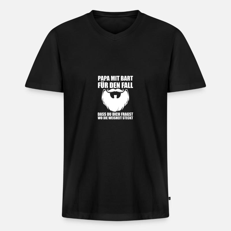 Papa Mit Bart - Männer Premium Bio T-Shirt mit V-Ausschnitt - Schwarz