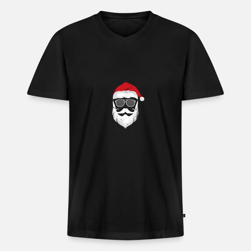 Weihnachtsmann Gesicht Mit Brille - Männer Premium Bio T-Shirt mit V-Ausschnitt - Schwarz