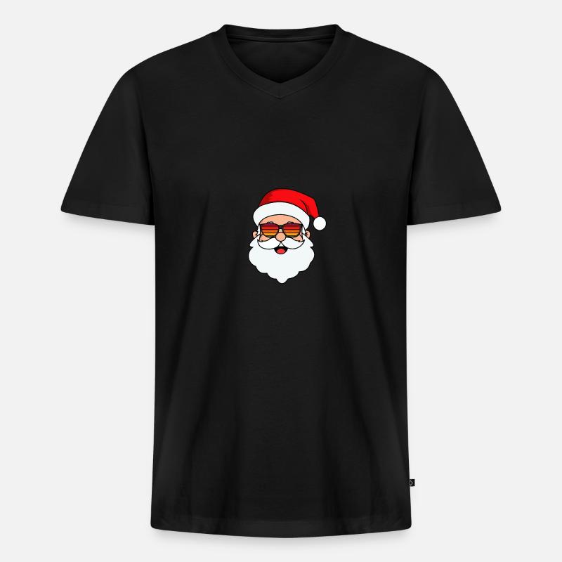 Weihnachtsmann Gesicht Mit Brille - Männer Premium Bio T-Shirt mit V-Ausschnitt - Schwarz
