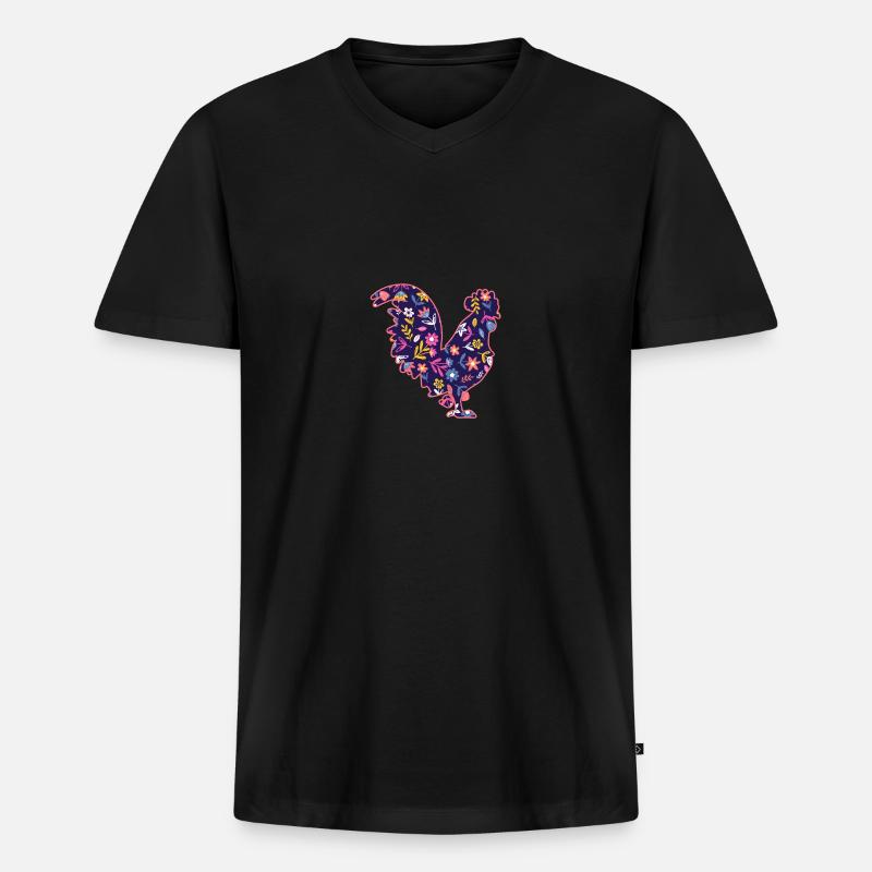 Hühner Hahn - Männer Premium Bio T-Shirt mit V-Ausschnitt - Schwarz