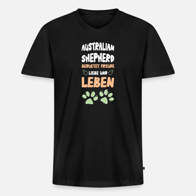 Australischer Shepherd Freude Leben - Männer Premium Bio T-Shirt mit V-Ausschnitt - Schwarz