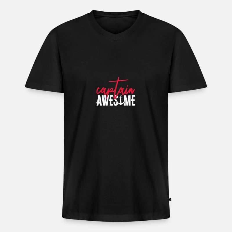 Captain Awesome Funny Sailing Boating - Männer Premium Bio T-Shirt mit V-Ausschnitt - Schwarz